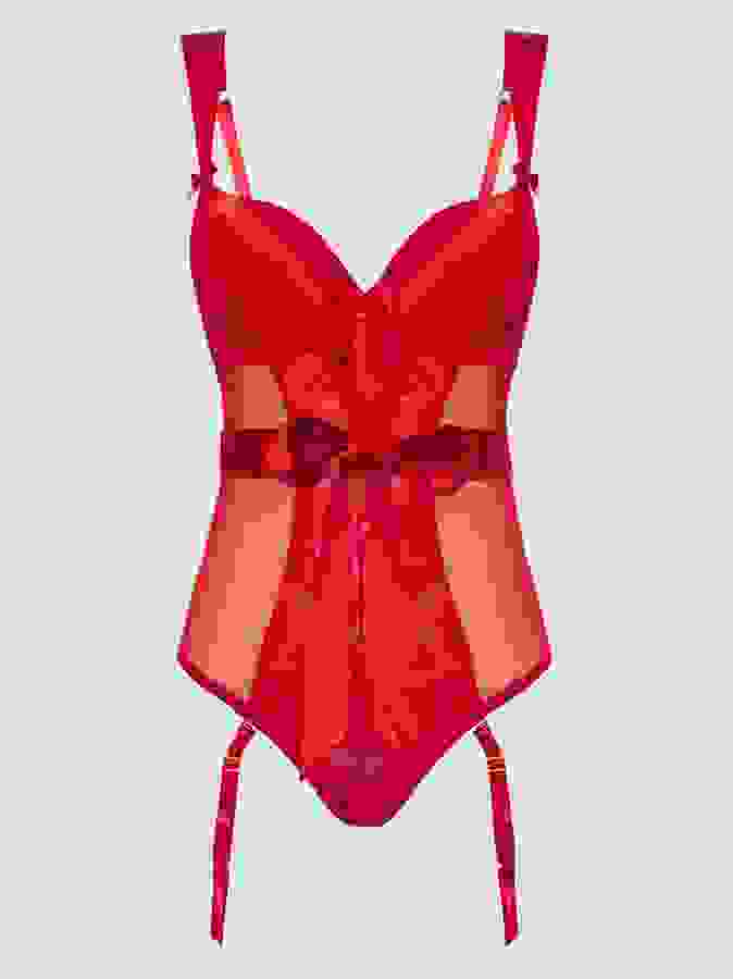 Lovehoney Moonlight Desire Red Satin Crotchless Teddy, Red, hi-res